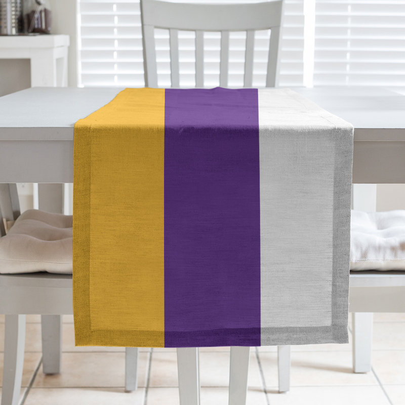 Los Angeles LA Basketball Table Runner, 90" L x 16" W, Gold/Purple/White, Poly Twill