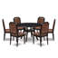 Ensemble de salle à manger 7 pièces avec 6 chaises de salle à manger en polyester texturé brun, dossier haut et table de petit-déjeuner au fini noir sablé.-620491862-620491861