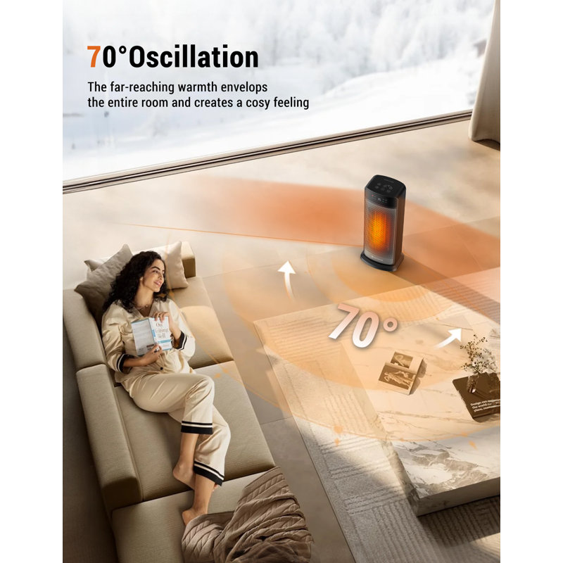 Ateroll CosyFlow Clim8 2000W 6820 BTU Electric High Efficiency Compact Space Heater with Adjustable Thermostat and with Digital Display