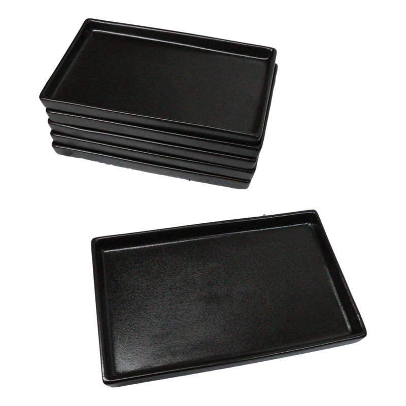Lot de 6 assiettes à sushis rectangulaires en céramique noire Kokuyo, bord droit surélevé