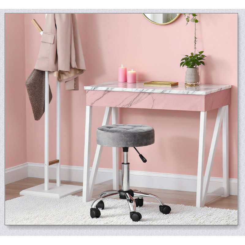 Tabouret roulant rond ergonomique avec hauteur réglable, idéal pour le bureau et la coiffeuse