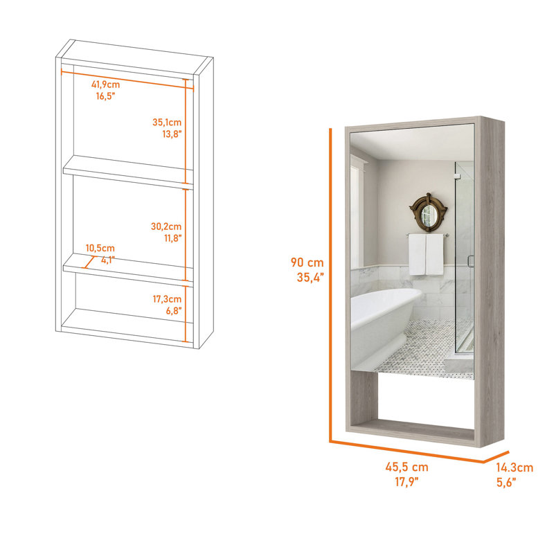 Armoire à pharmacie 1 porte avec 3 tablettes Adeley, Gris