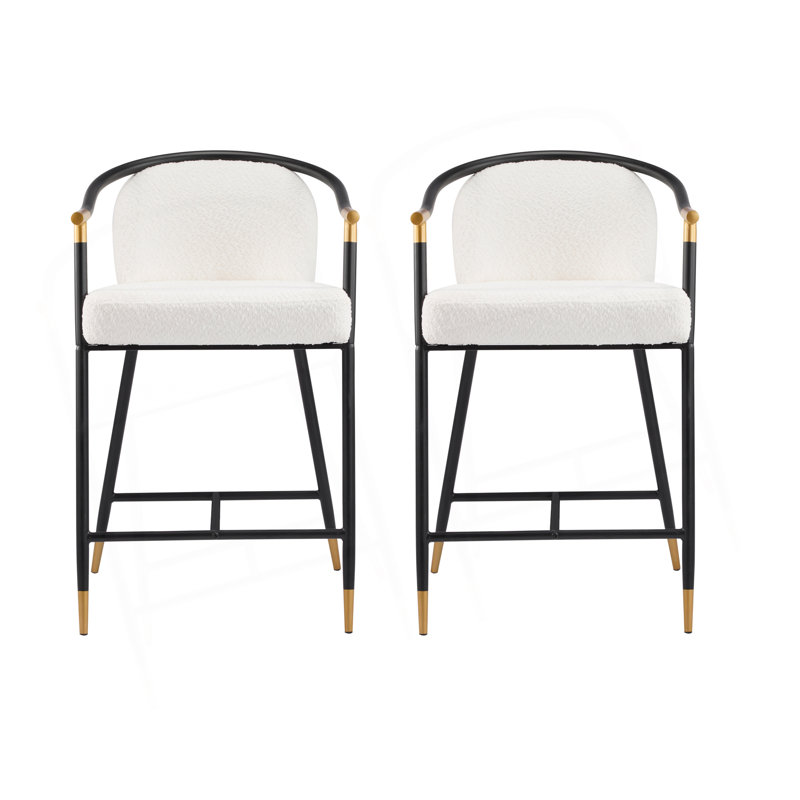 Tabouret de comptoir rembourré de 26 po de hauteur avec structure en métal (ensemble de 2), Beige