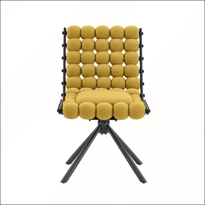 Ensemble de 2 chaises de salle à manger modernes en velours avec dossier en chaîne à bulles et pieds noirs, idéales pour des sièges élégants et confortables dans les salles à manger et les cuisines.