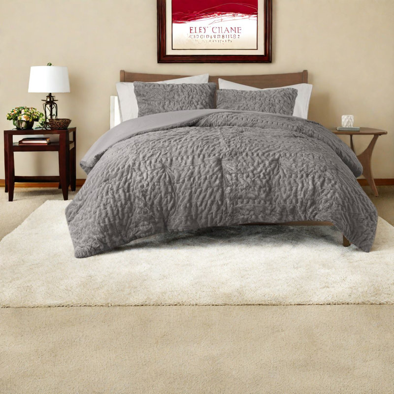 Luxurious Gray Ruched Fur Bedding Sets For All Seasons