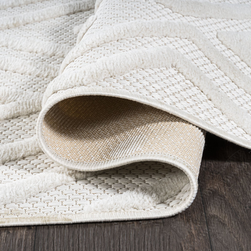 Tapis ivoire intérieur / extérieur Fierros, Rectangle 7 pi 9 po x 10 pi