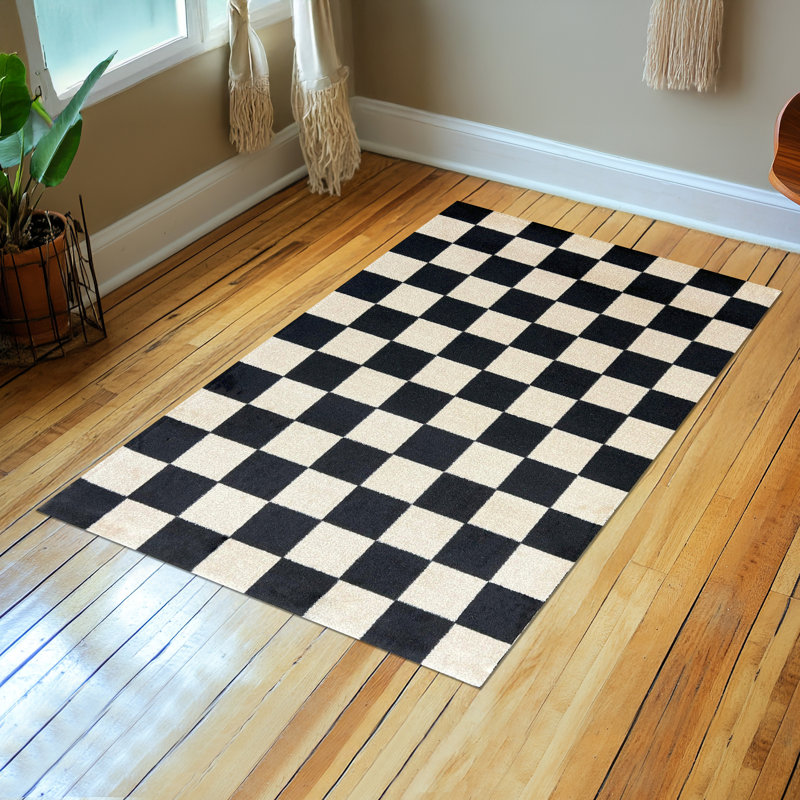 Tapis de sol à carreaux noir et crème, L 28 po x L 47 po, Noir ; Crème