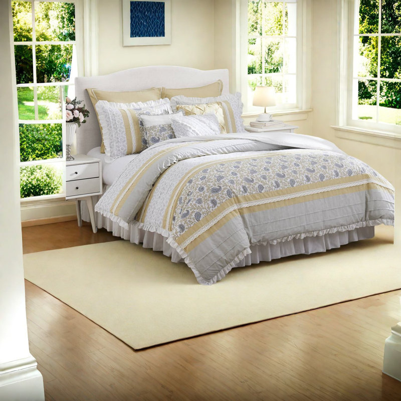 Ensemble d'édredon ferme en coton percale jaune