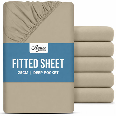 Aspire Homeware Beige 25cm Deep Fitted Sheets with Elasticated Edges