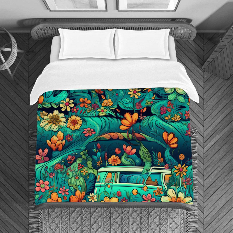 Hippie Styles Turquoise Duvet Cover, Queen Duvet Cover
