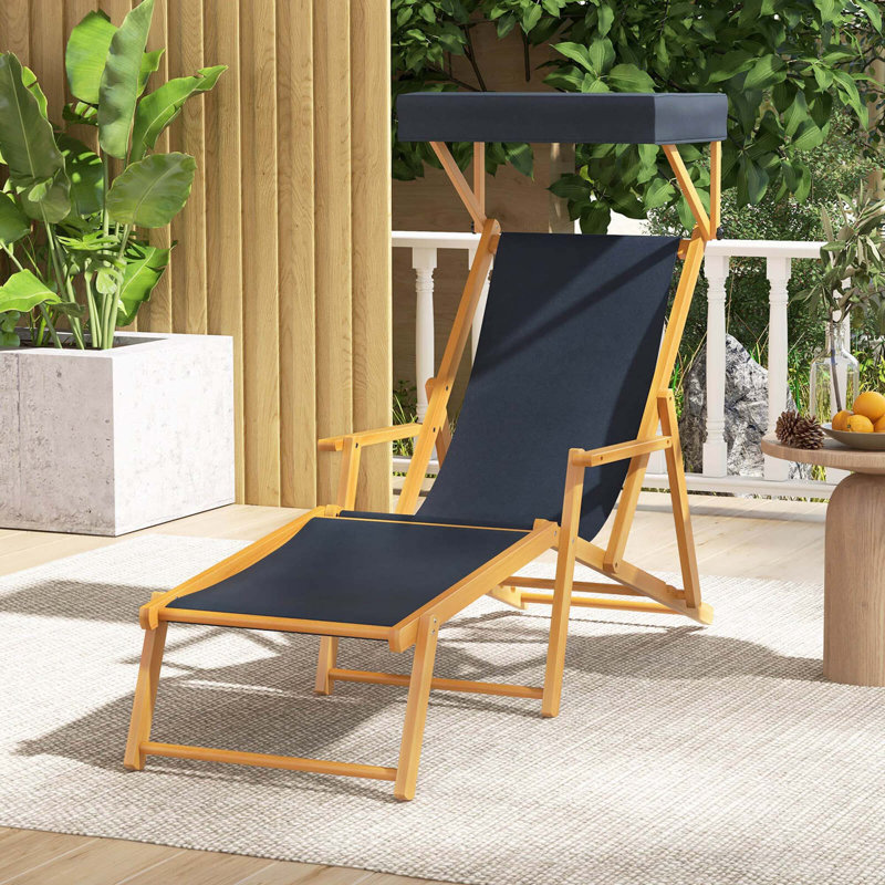 Chaise longue en bois de bouleau avec dossier inclinable et repose-pieds réglable, Marine / naturel