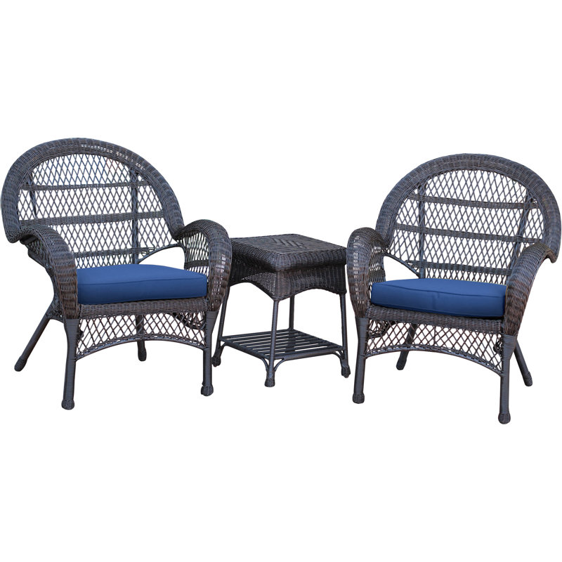 Mangum 2 - Person Patio Conversation Set with Cushions, Espresso, Blue