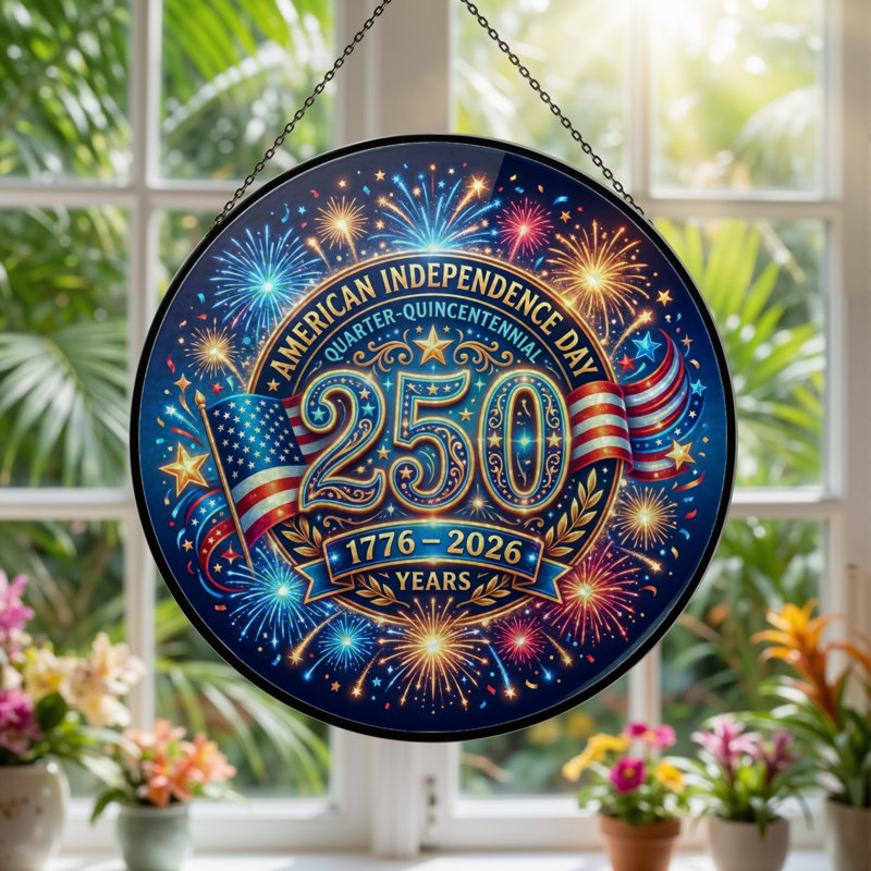 Panneau de fenêtre en verre pour décoration intérieure American Independance USA 250th Anniversary - H 12 po, H 12 po