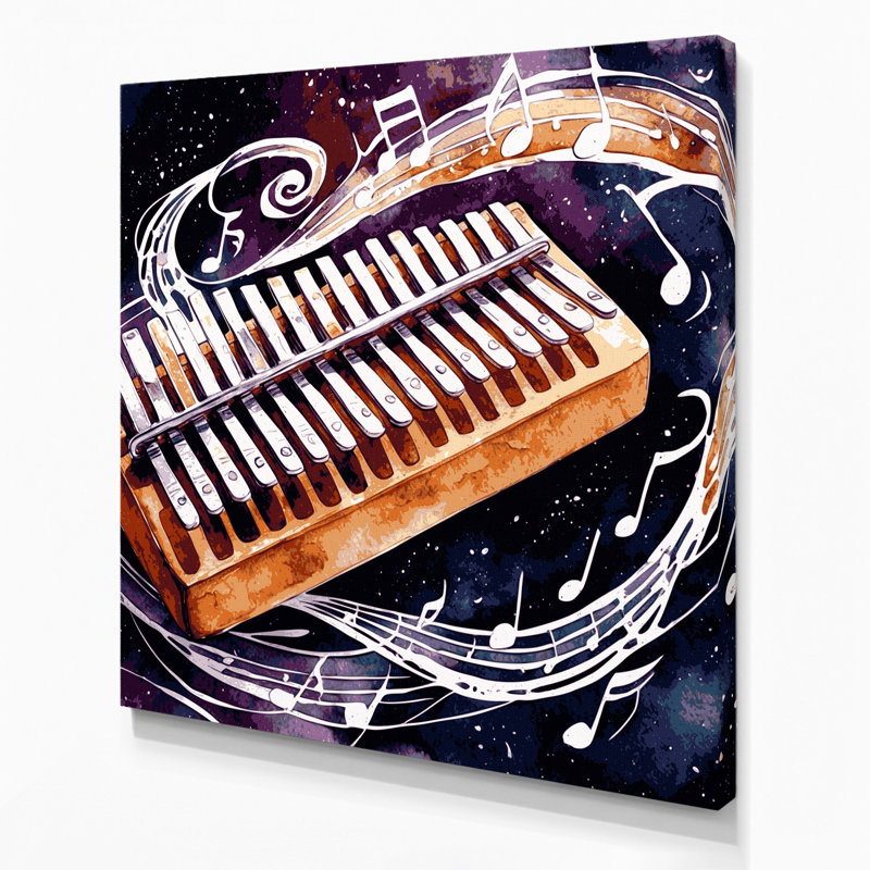 «Music Kalimba», art mural sur toile mauve, H 12 po x l 12 po