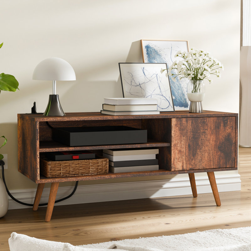 Tiream 2-Drawer Manufactured Wood TV Stand with Charging Station, Dark Brown