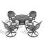 Ensemble de salle à manger en aluminium coulé 5 pièces 5 pièces, comprenant 4 chaises pivotantes et une table ronde de 35,43 po avec structure noire-311163716