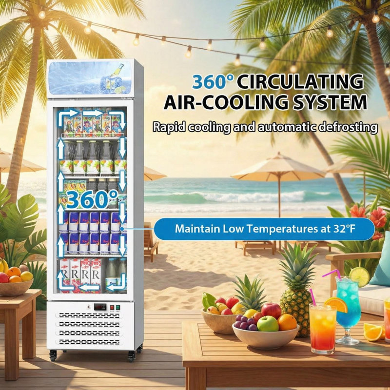 11.3 Cu.Ft/320 L Commercial Beverage Refrigerator, Upright Beverage Display Refrigerator with Double Glass Door and Adjustable Shelves, Refrigerated Beverage Cooler for Restaurants, Bars, Shops.