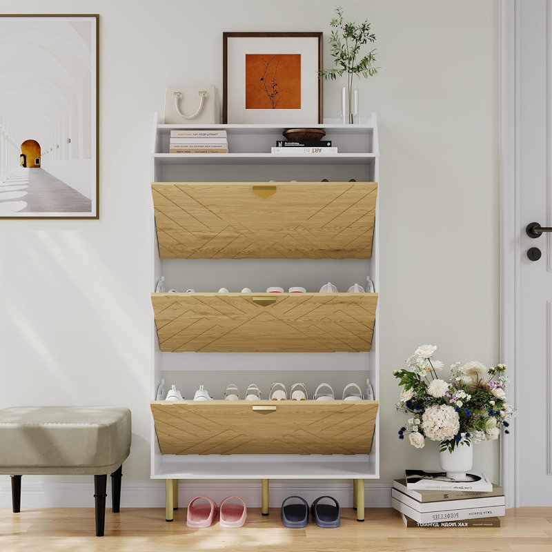 Armoire à chaussures étroite avec 3 tiroirs, rangement pour chaussures autoportant