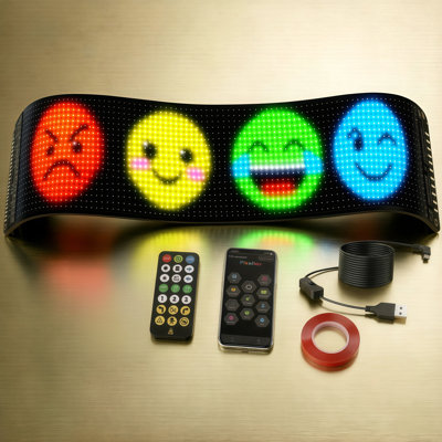 Flexible Programmable LED Car Sign, App Control RGB LED Pixel Display, USB Powered Scroll Text Animated LED Window Sign with Remote Control for Car Rear Window