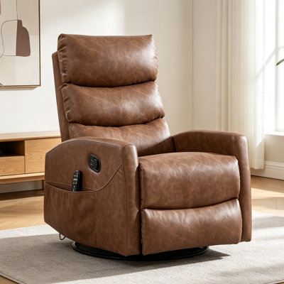 Fauteuil inclinable manuel à massage thermique avec chaise berçante et pivotante en tissu chauffant, jaune