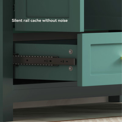 Ensemble de meuble-lavabo vert 48 po avec lavabo en résine, armoire de rangement abondante, 4 portes à fermeture douce et 4 tiroirs