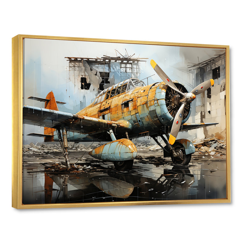 Plane Prelude To Flight - Avion, reproduction d'art sur toile, H 34 po x l 44 po x P 1,5 po, Cadre flottant doré