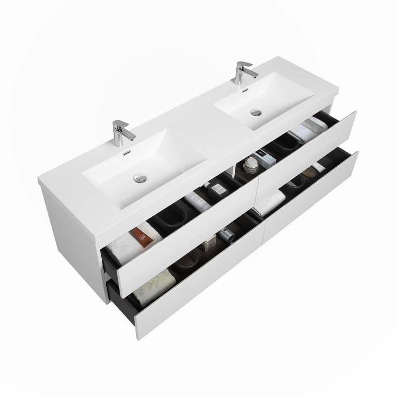 Deuntay 70.00'' Double Bathroom Vanity with Resin Top