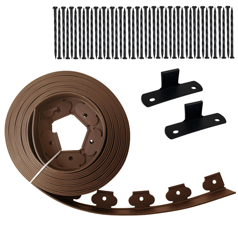 Brown 40 ft Plastic Garden Edging Kit with Spikes