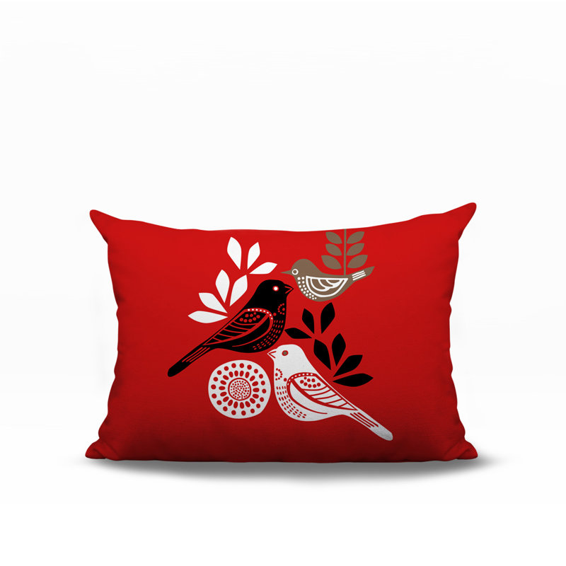 Oreiller rectangulaire réversible intérieur / extérieur Emy Bird, Rectangle H 14 po x l 20 po, Rouge