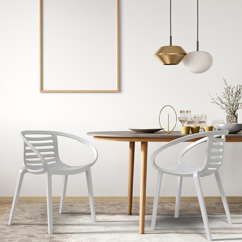 Chaise de patio moderne empilable intérieur / extérieur (ensemble de 2) taupe, Blanc
