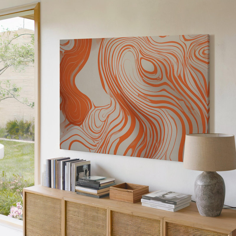 Art mural mural, flux abstrait organique, toile orange minimaliste, toile prête à accrocher, H 16 po x l 20 po