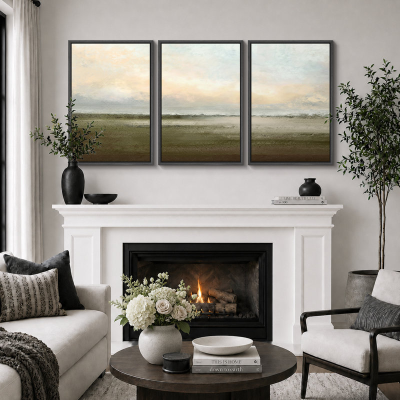 Reproduction d'art sur toile encadrée, 24" H x 48" W, Reproduction avec cadre flottant, Noir