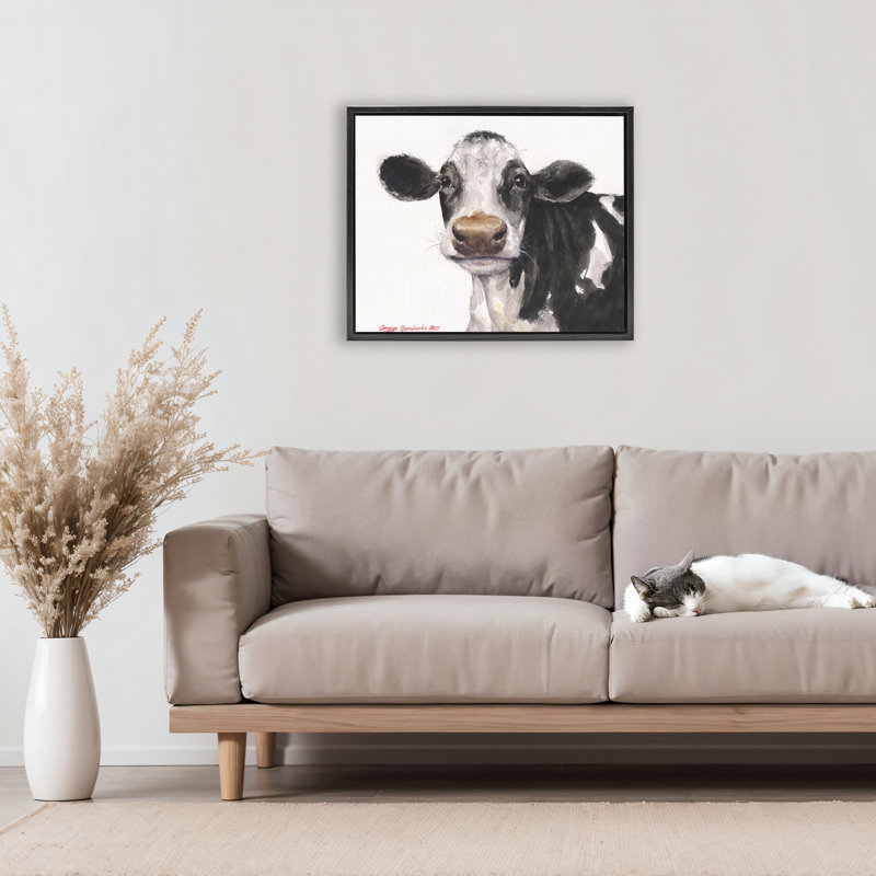 Cute Cow with White Spots Floating Frame, design by George Dyachenko, Jet Black Floater Frame, 17" H x 21" W