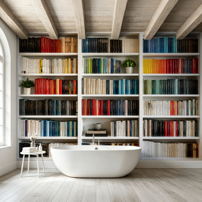 Peel and Stick Wallpaper Wall Mural Library white shelves multi colored books Wall Art Self Adhesive and Removable