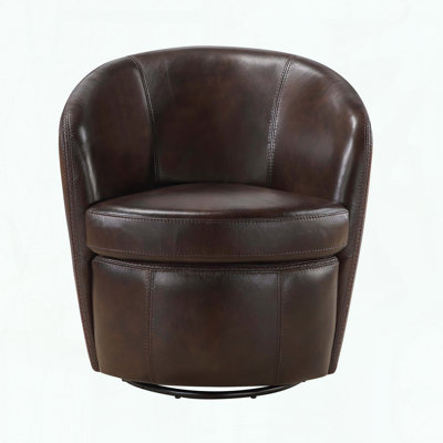 Top Grain Leather Swivel Barrel Chair – Bronze – No Assembly