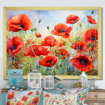 Art floral sur toile coquelicot, Radiant Red Flower Decor - Radiant Red Poppies Pulse I