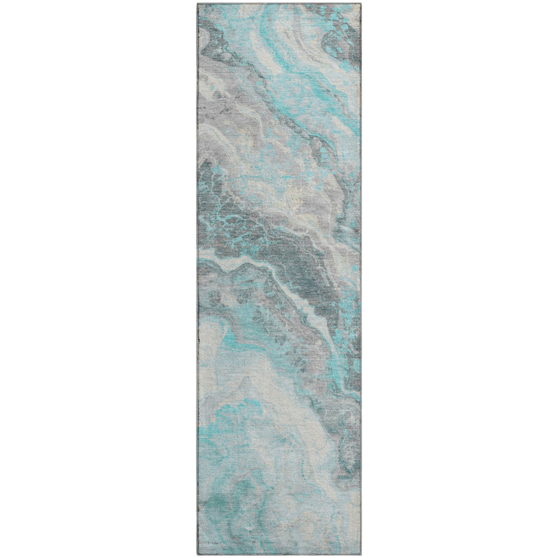 Tapis abstrait Varroville AMF1709 lavable à la machine de qualité supérieure, Tapis de couloir 2 pi 3 po x 7 pi 6 po