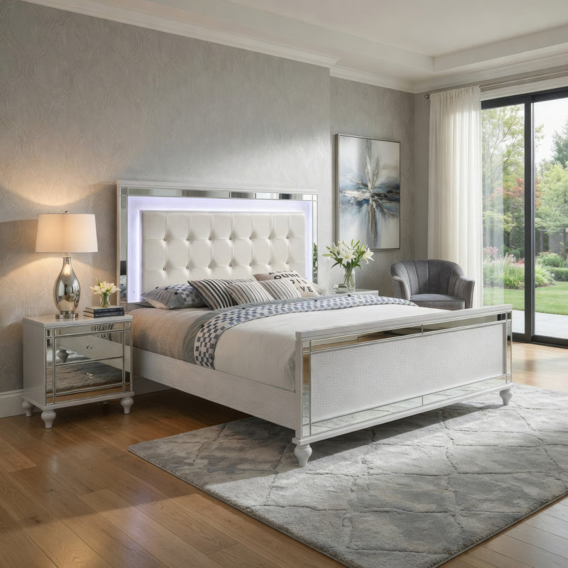Lit plateforme tapissier Lee, Blanc, Grand