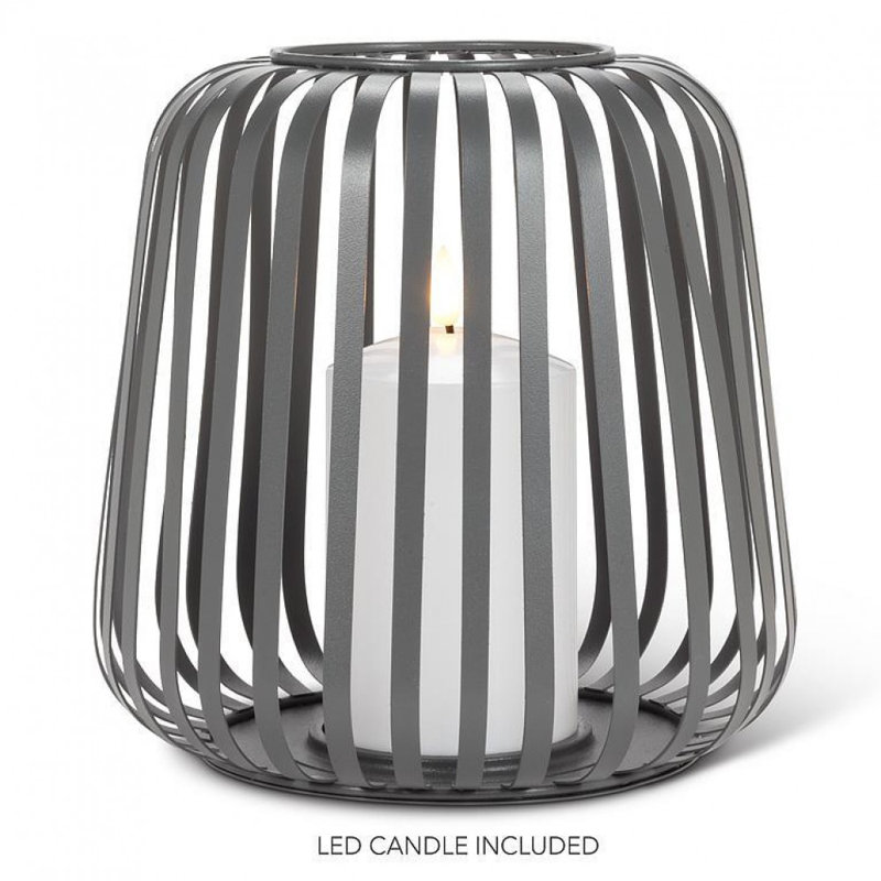 Grande lanterne cage avec lanterne à DEL, Gris, H 8,50 po x l 8 po x P 8 po
