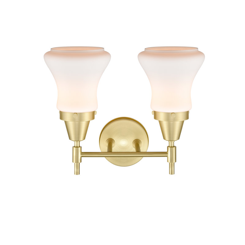 Éclairage pour meuble-lavabo à 2 lumières à intensité variable Gayle, Laiton satiné, Blanc mat