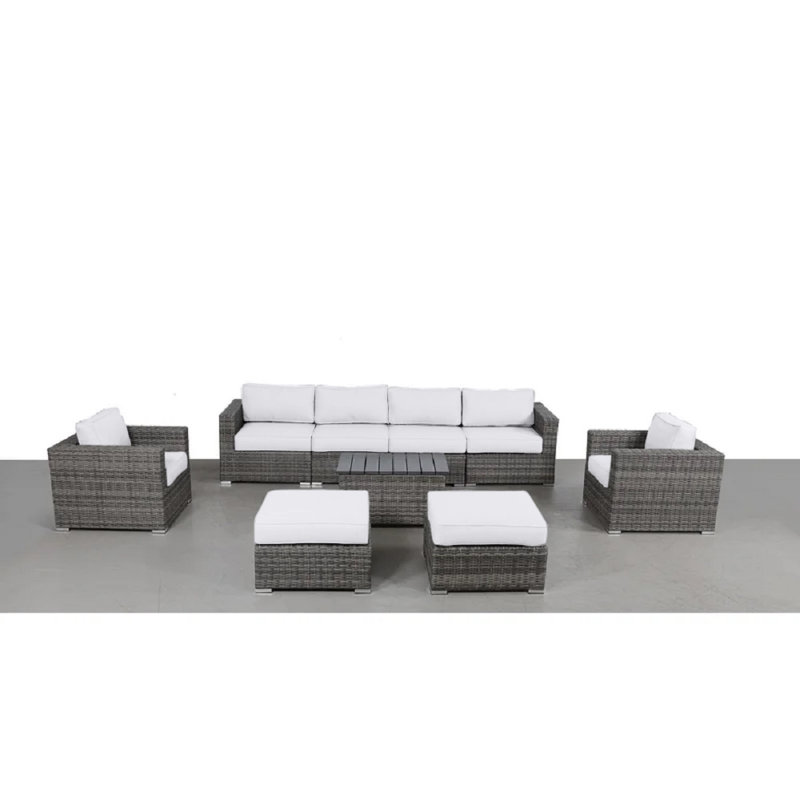 Denyah Fully Assembled 9 Piece Sofa Seating Group with Sunbrella Cushions | Fully Assembled Seating Set, Mixed Gray