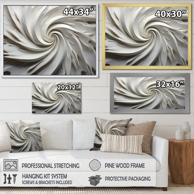 «White Majestic Motion I - Abstract Spirals», art mural encadré, H 12 po x l 20 po x P 1 po