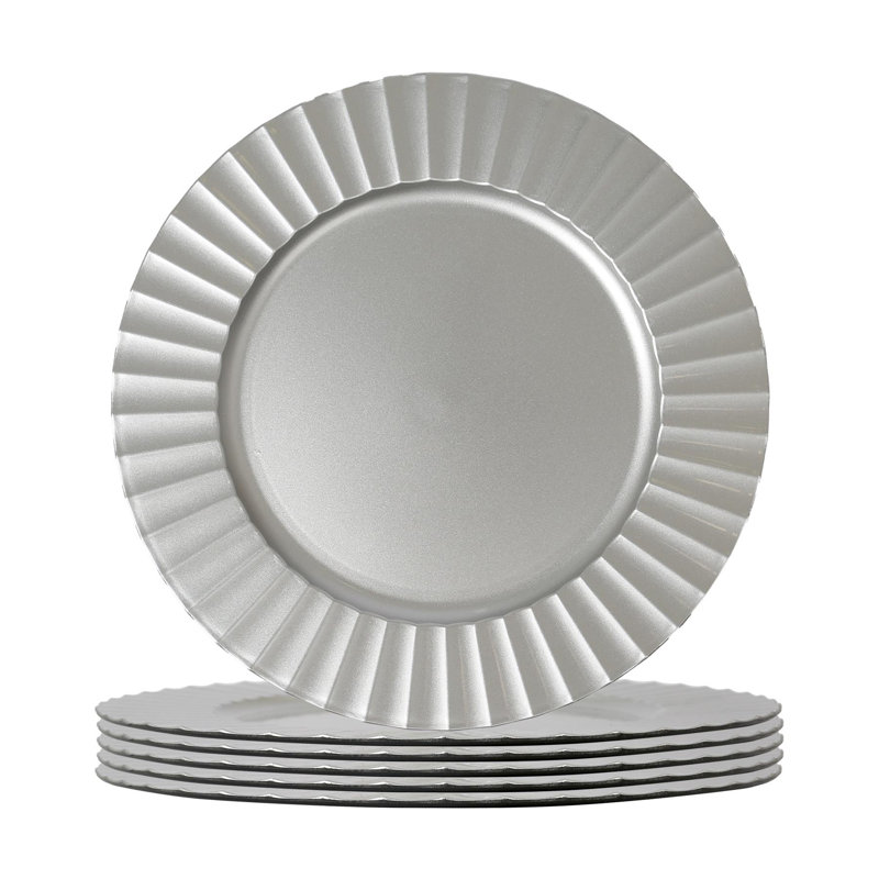 Argon Tableware - Fluted Melamine Charger Plates - Set of 6, Silver