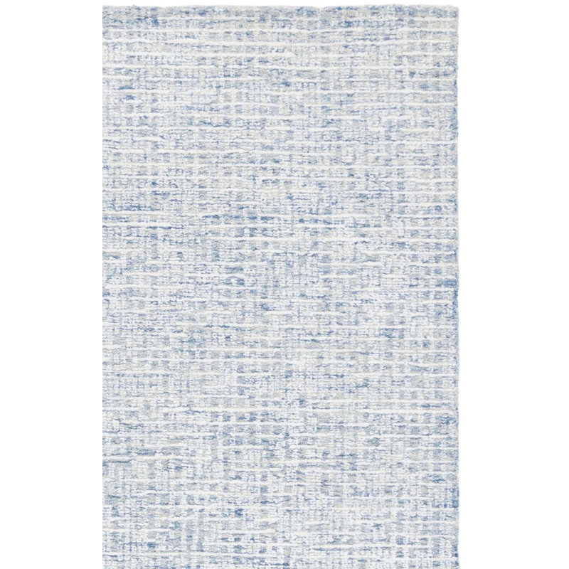 Leenhardt Hand Tufted Viscose Wool Cotton With Latex Rug in Blue/Ivory, Rectangle 5' x 8'