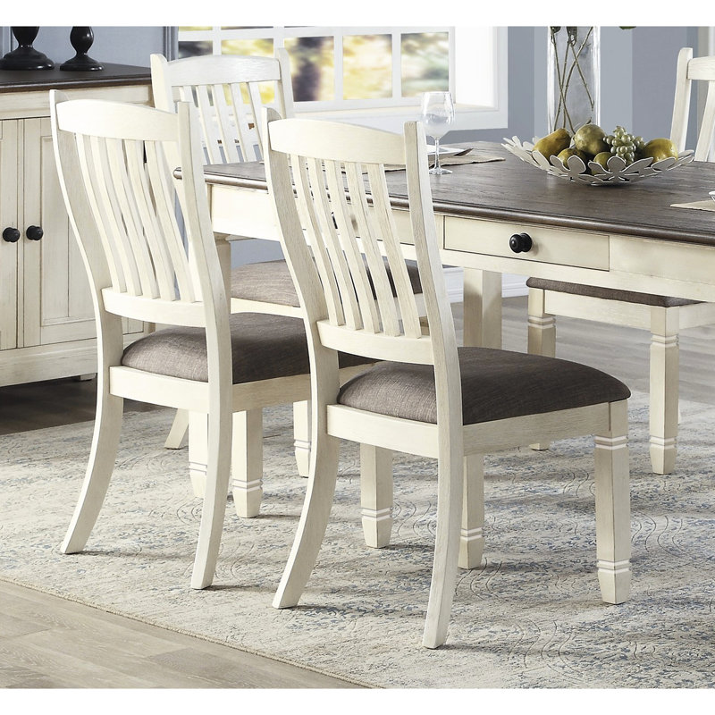De 2 chaises de salle à manger décontractées, structure en bois gris antique, siège en tissu texturé, revêtement latéral de 40 po de hauteur et 2 pièces, 19,5 po x 19 po x 40 po