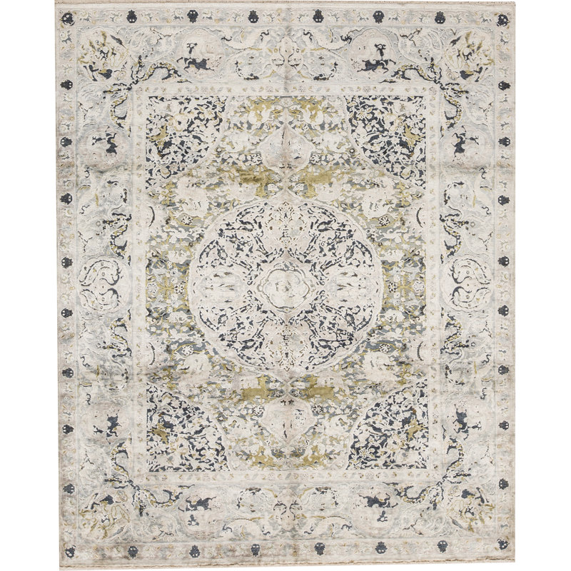 Hand-Knotted High-Quality Green Area Rug