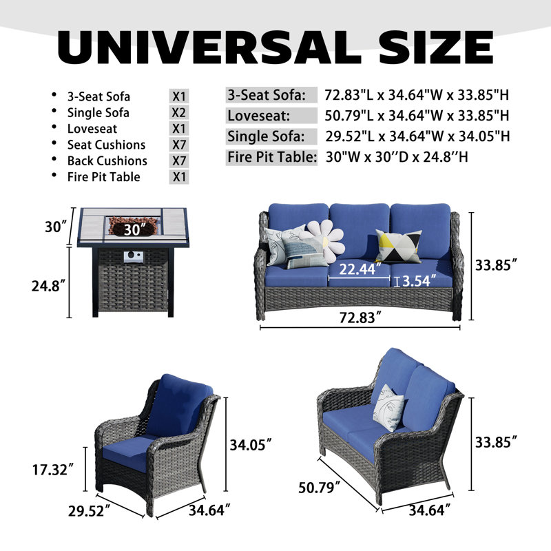 5 - Person Patio Conversation Set with Cushions, Denim Blue