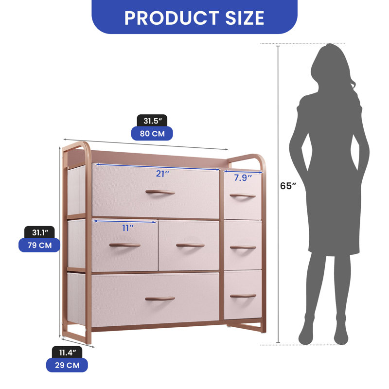 31.1'' W 7 - Drawer Dresser, Rose Gold