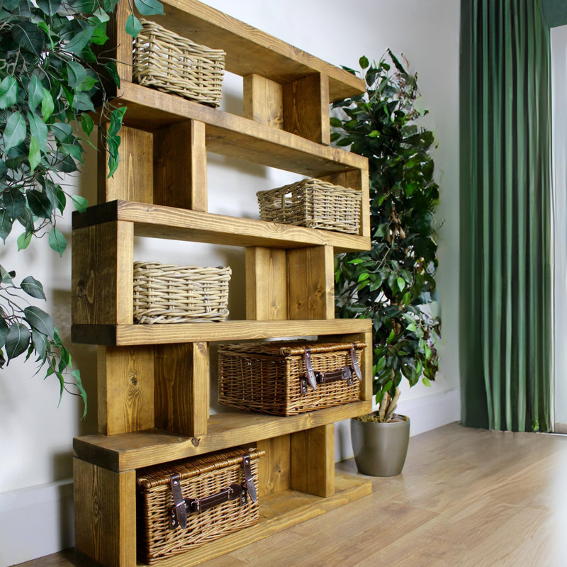 Blackhorse Solid Wood Geometric Bookcase, Medium Oak, 152cm H x 130cm W x 20cm D