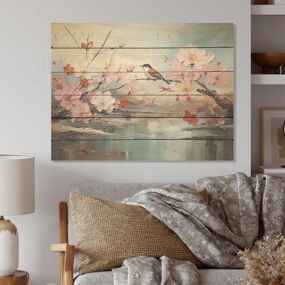 Birds Of Paradise Flowers Fields I - Flower Field Wood Wall Art On Natural Pine Wood